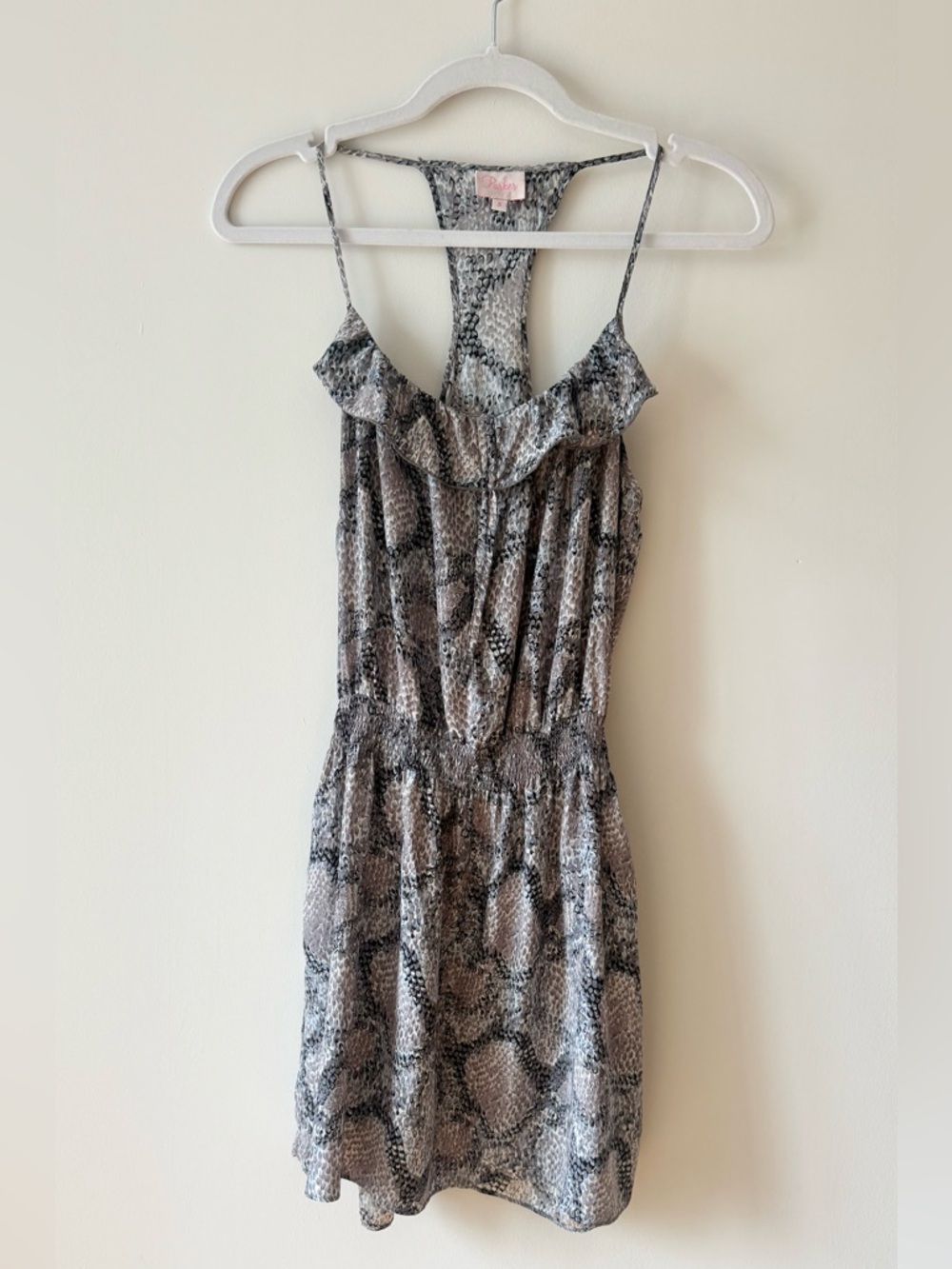 Parker 100% Silk Snakeskin Print Mini Dress Size S Racerback